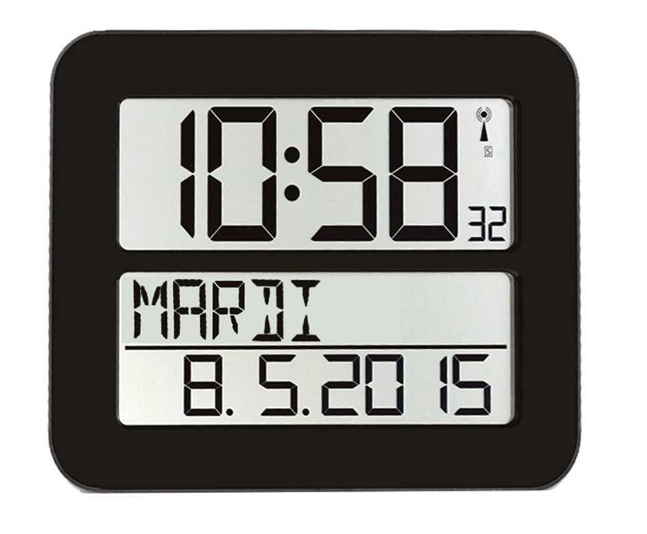Horloge / Calendrier LCD - Radio-pilotée - Coloris noir