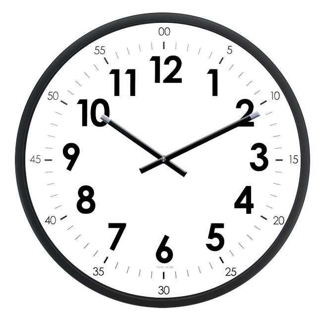 Horloge Ø 400 mm - Graduation heures/minutes - ABS noir - Verre plexi - Sur pile