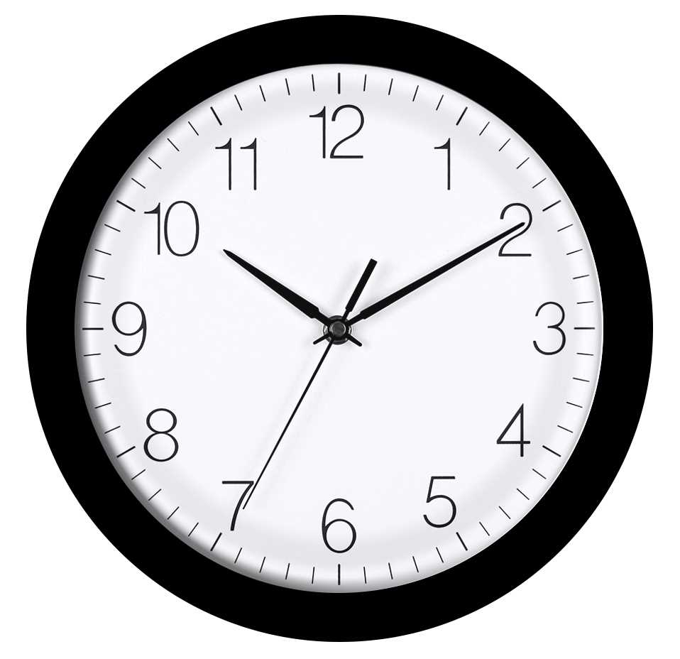Horloge Ø 300 mm - Silencieuse - ABS noir - Verre minéral bombé - Sur pile
