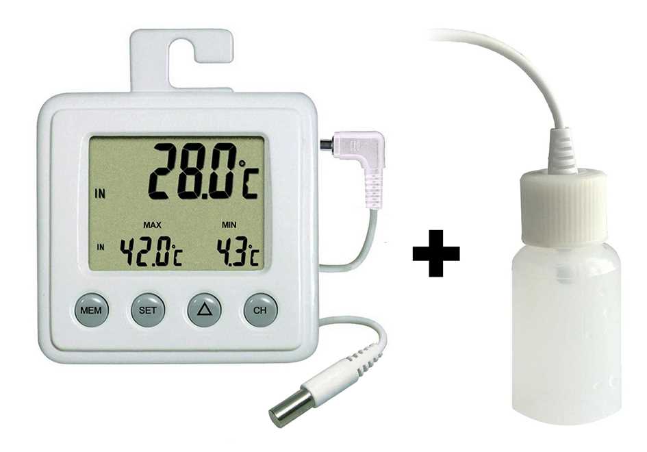 Thermomètre digital int./ext. - Sonde NTC embout inox - Alarme T° - Triple affichage Instant./Maxi/Mini - Pince/Béquille/Ventouse/Aimant + Ralentisseur thermique