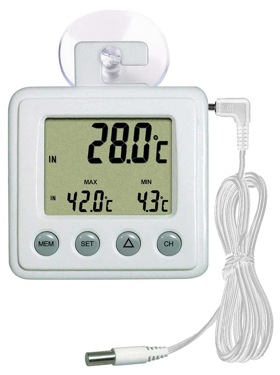Thermomètre digital int./ext. - Sonde NTC embout inox - Alarme T° - Triple affichage Instant./Maxi/Mini - Pince/Béquille/Ventouse/Aimant