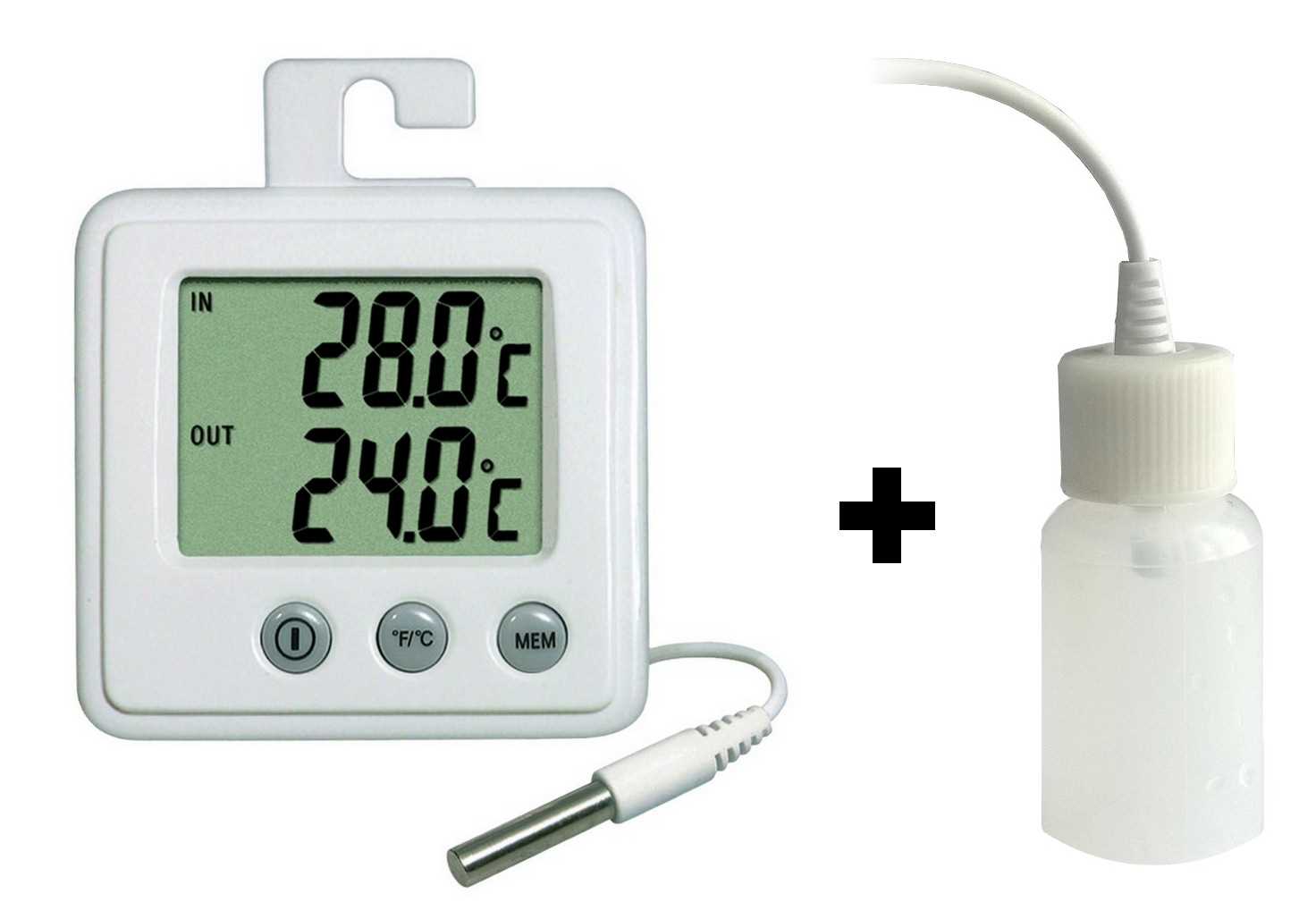Thermomètre digital int./ext. - Sonde NTC embout inox - Pince/Béquille/Ventouse/Aimant + Ralentisseur thermique