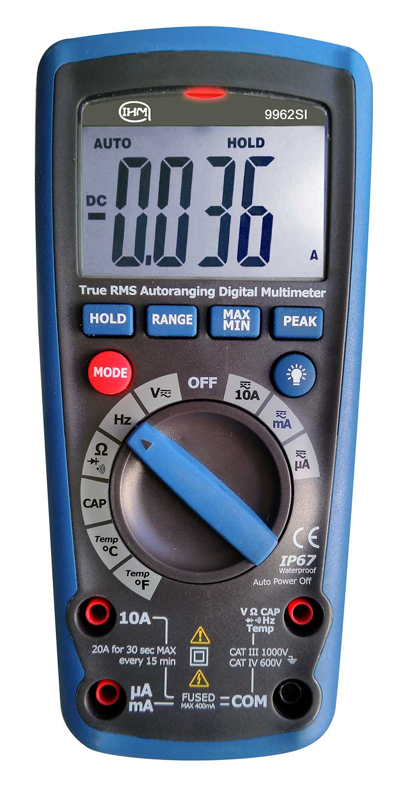 Multimètre 1000 VAC/DC et 10 AAC/DC - Etanche - Calibre auto - TRMS - Température K - Tension sans contact