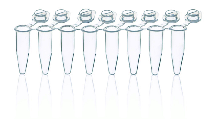 Barette de 8 tubes PCR, PP, bouchons uniques attachés, 0,2 ml ( X 120 )