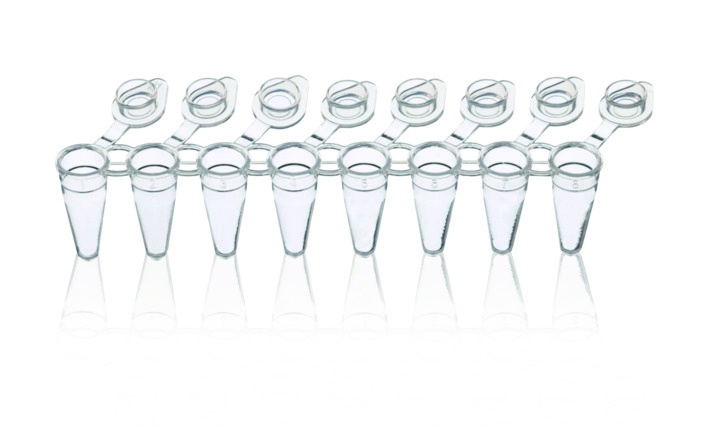 Barettes de 8 tubes en PCR avec bouchons plats individuels attachés, 0,15 ml, profil bas ( X 120 )