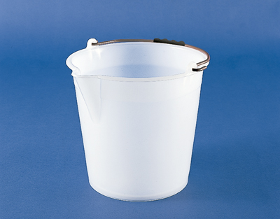 Seau LDPE blanc gradué à bec, 9 l