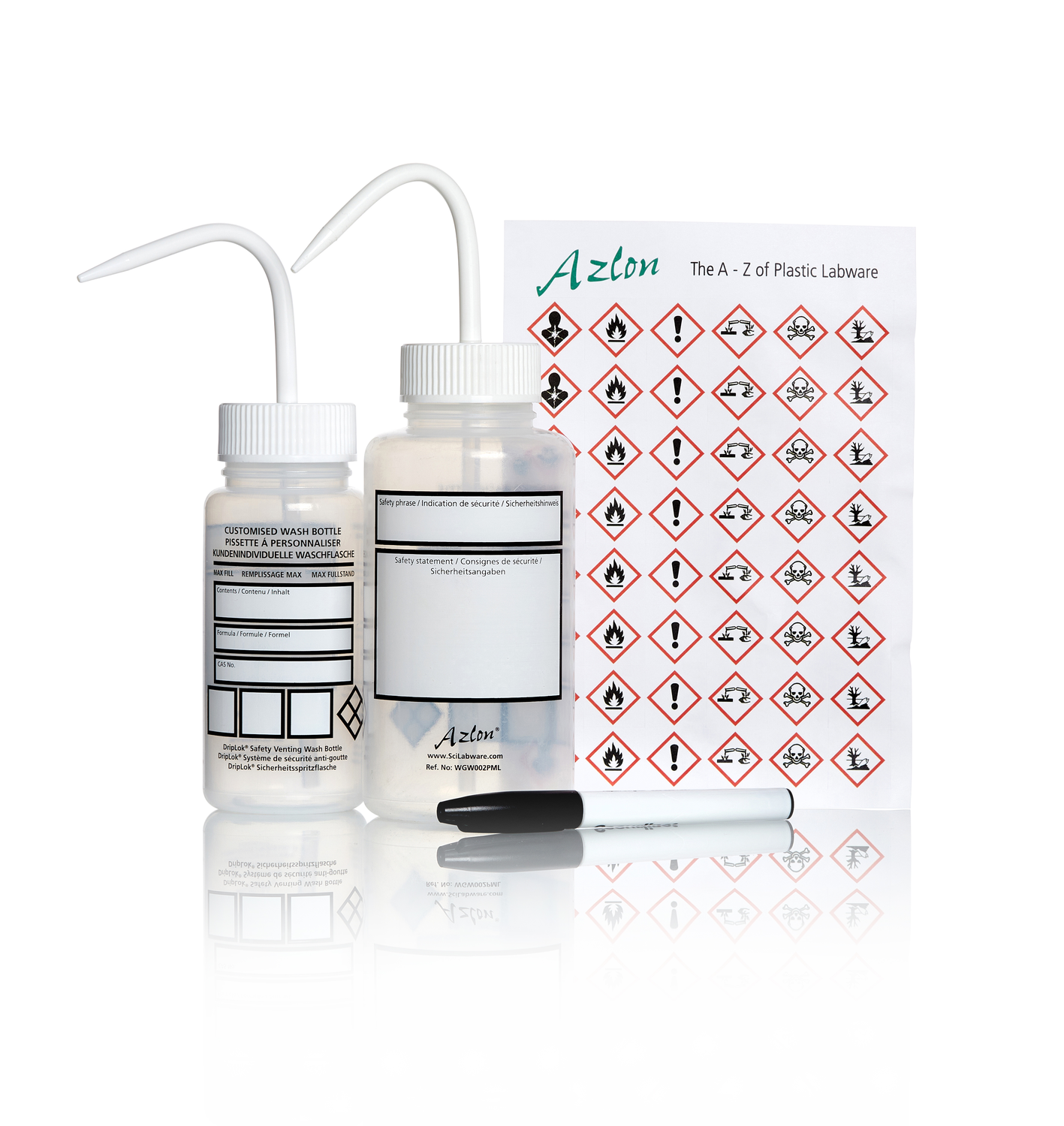 Pissette anti-goutte LDPE 250 mL à personnaliser Multilingue ( X 5 )