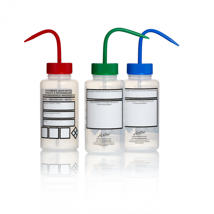 Pissettes 500mL, Anti-gouttes, à personnaliser avec bouchon orange, rouge, jaune, vert et bleu ( X 5 )