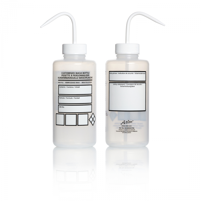 Pissette col large, LDPE 1000 mL à personnaliser Multilingue ( X 5 )