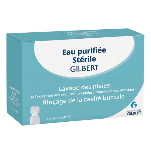 Eau purifiée stérile 50 ml, boîte de 32 doses LABORATOIRES GILBERT